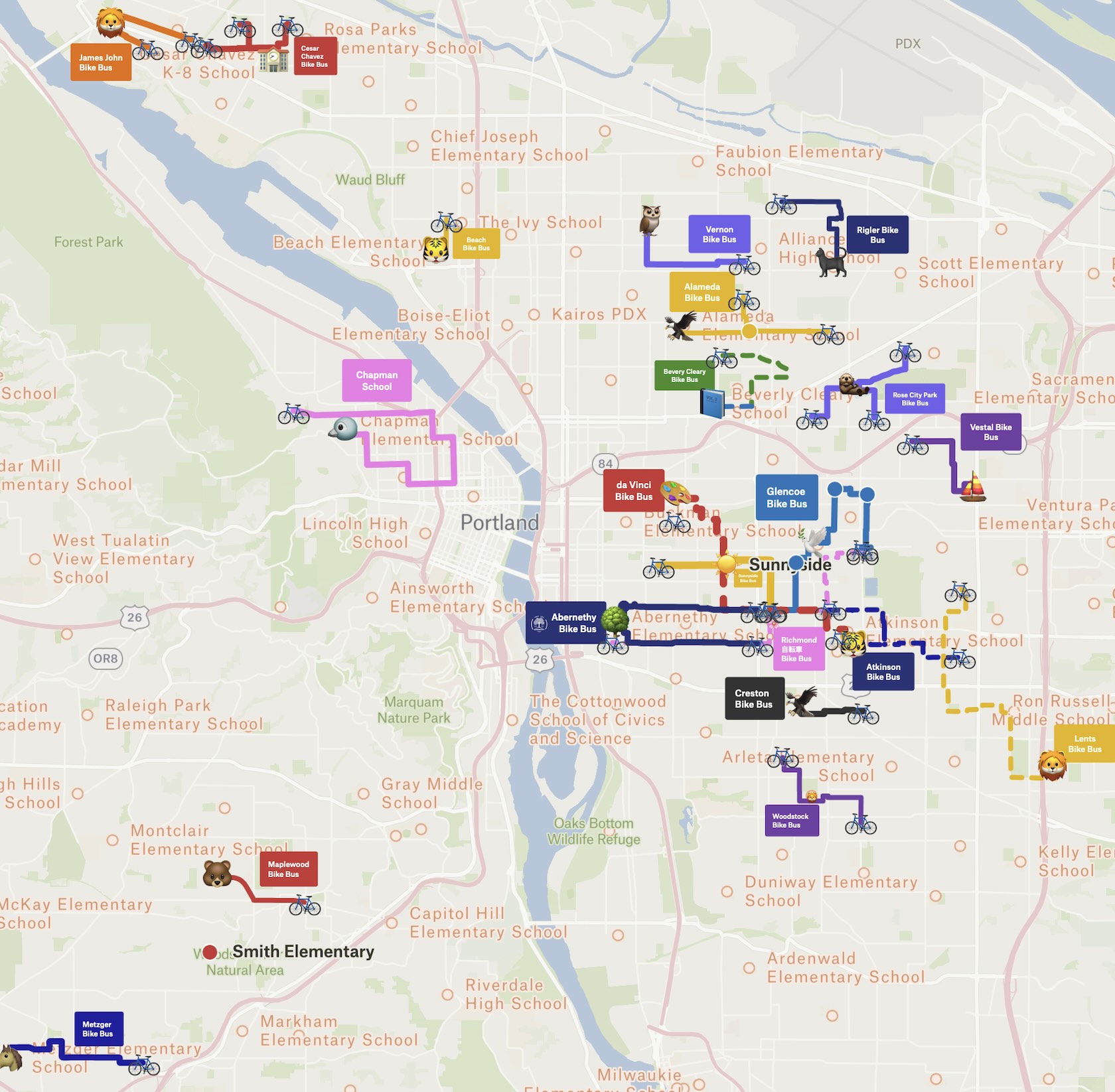 Portland Bike Bus Route Map