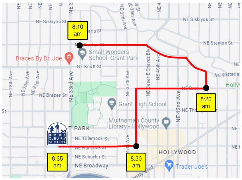 Bevery Cleary Bike Bus Route Map