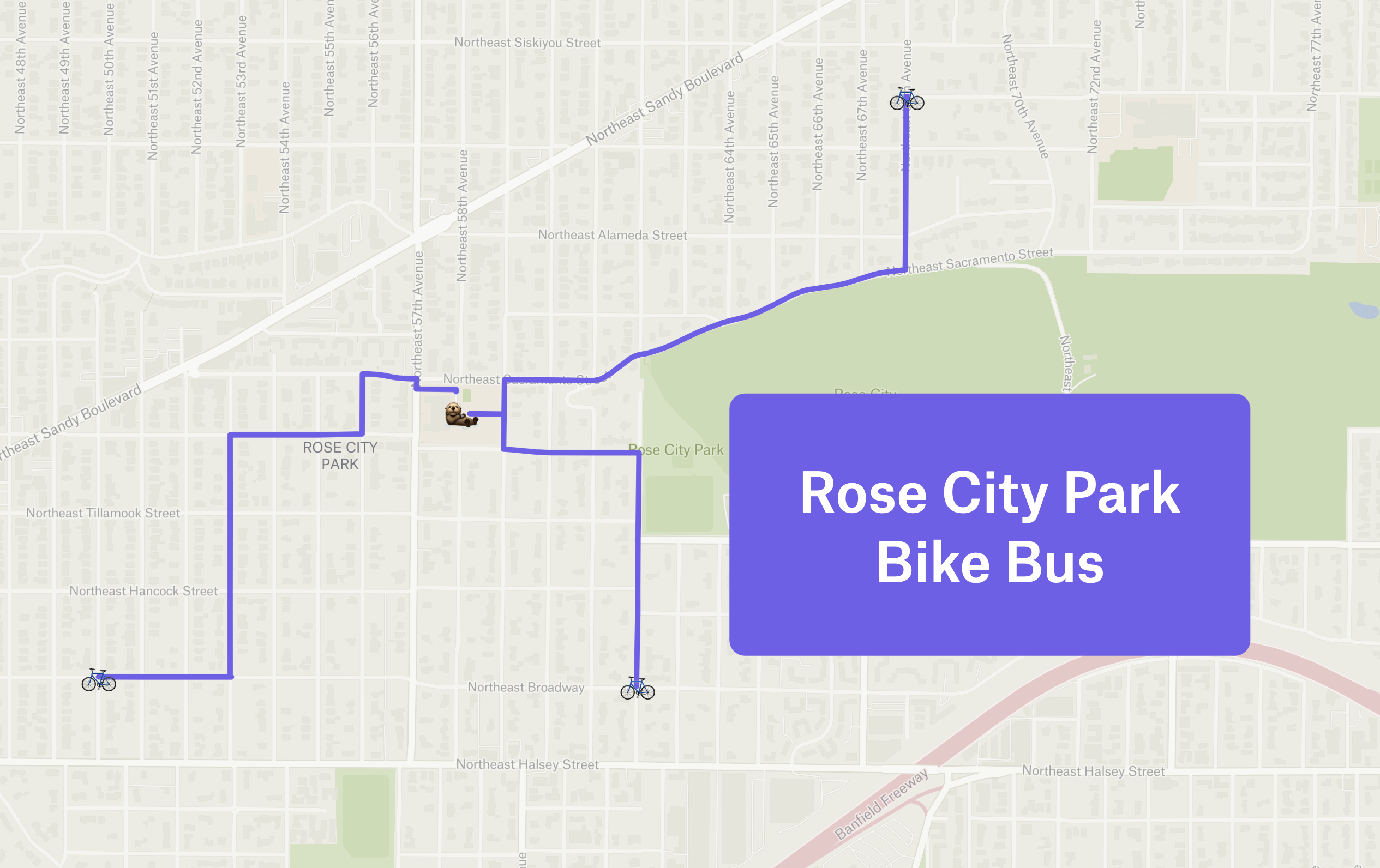 Rose City Park Bike Bus Route Map